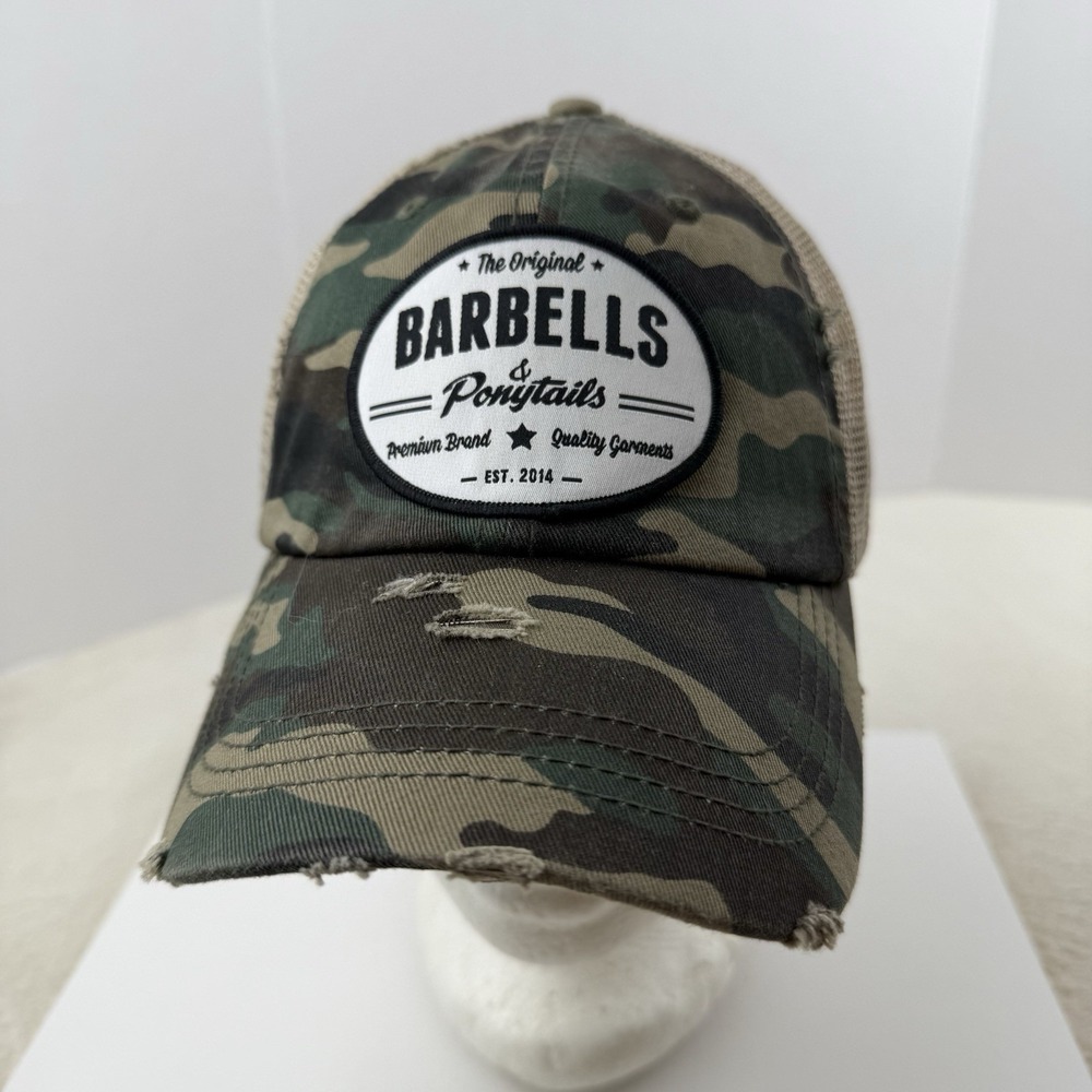 Kbethos Original Barbells & Ponytails Distressed Camo Adjustable Baseball Cap